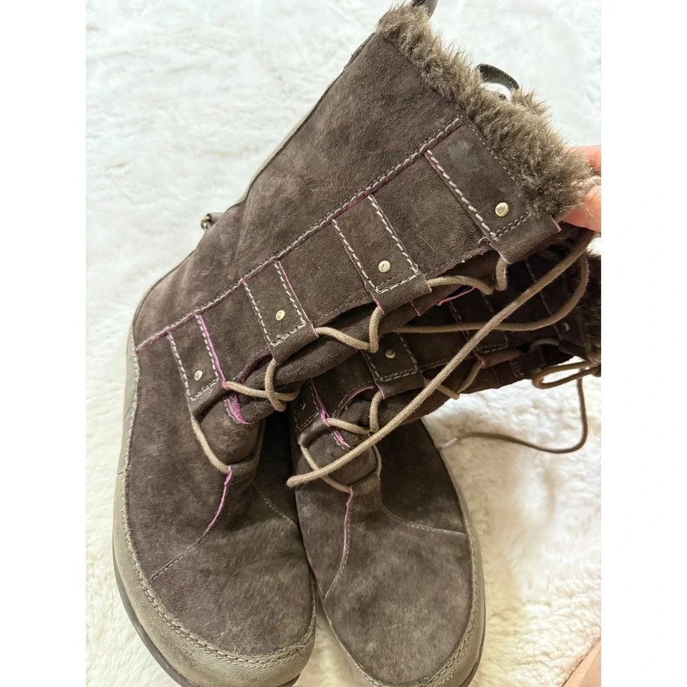 The North Face Winter Boots 8.5 Brown Waterproof Suede PrimaLoft Faux Fur Hiking